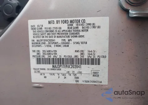 2018 Ford Ecosport Se z USA, uszkodzony, nr VIN MAJ3P1TE9JC202041